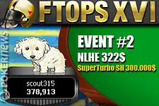 Full Tilt Online Poker Series FTOPS XVI : Vendredi 23 avril, Scout315 a remporté l'Event #2 NLHE à 312$ (300.000$ garantis).