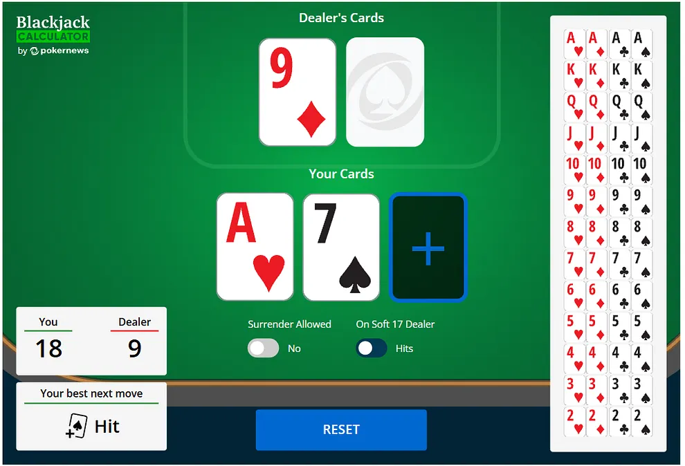 PokerNews Free Blackjack Calculator screenshot