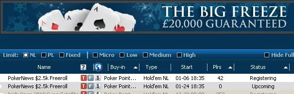 ,000 em Freerolls na William Hill 101