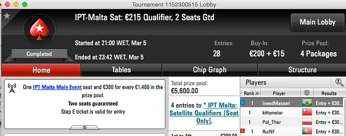 João Simão Crava Entrada no Italian Poker Tour Malta 101