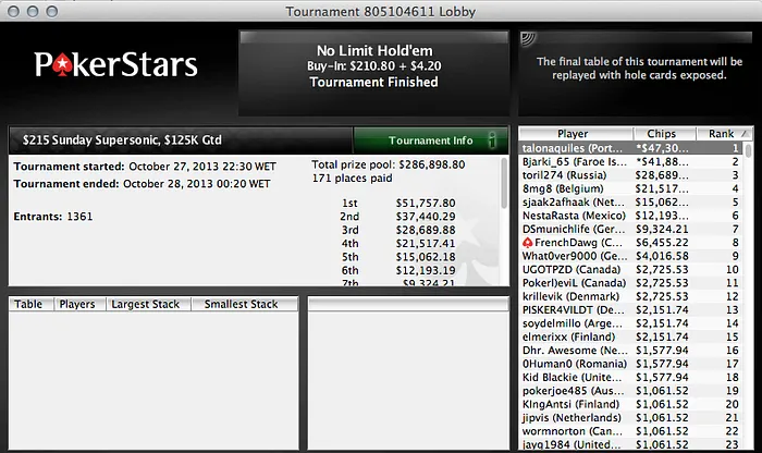 charly3005 Vence Main Event MTOPS & "mentalpshyco" na Final Table do Sunday Million 102