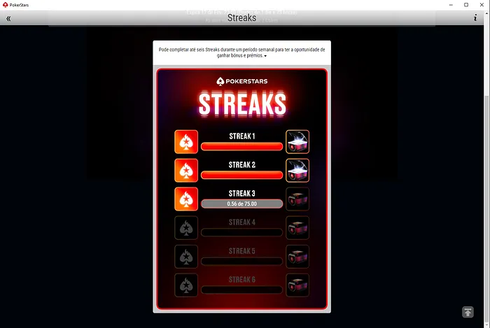 Barras progresso PokerStars Streaks