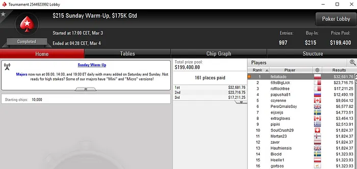 Lobby de poker da PokerStars