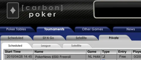 0 PokerNews Cash Freerolls na Carbon Poker 101