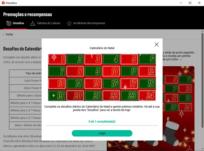 Promoção Calendário de Natal da PokerStars.pt