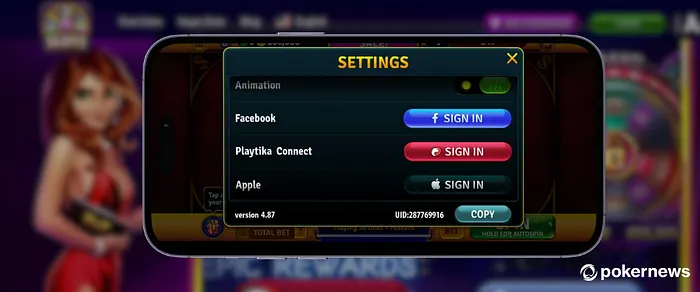 House of Fun login via Settings.