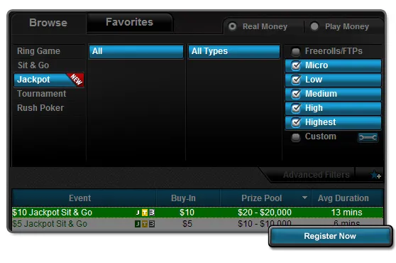 Torneios Jackpot Sit & Go no Full Tilt Poker 101