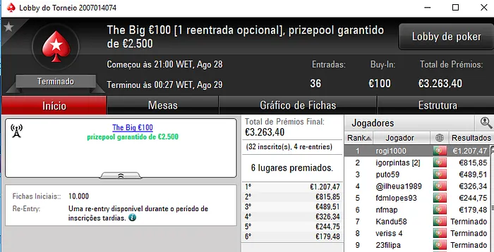Callme21t Vence Sunday Special €100 e PavoN_PT o Sunday Storm €10 103