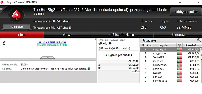 Terça Gorda para eazyomg10, pinoquio7 e killergod21 na PokerStars.pt 101