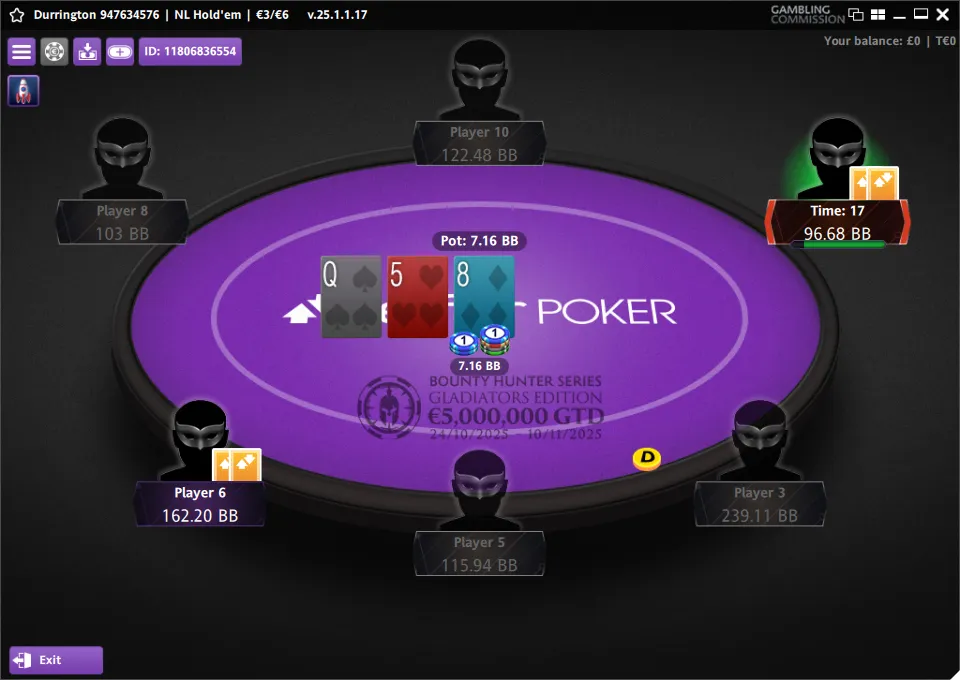 Betfair Poker cash game tables