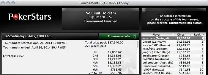 moinha82, vanspans, utilticash e Padrinho com Sábado em Grande na PokerStars 102