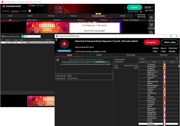 freeroll pokerstars carnaval series