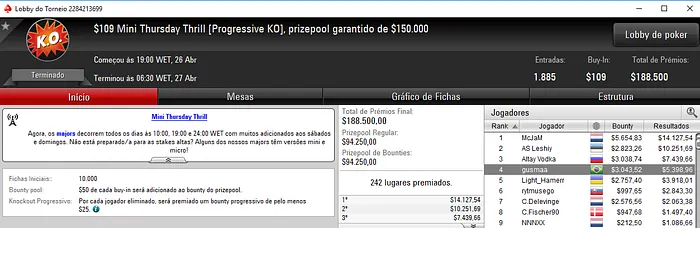 PokerStars: Dobradinha Brasileira no Thursday Thrill Late Edition & Mais 102
