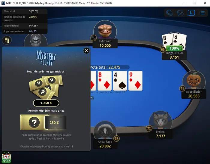 Torneio Mystery Bounty na 888poker.pt