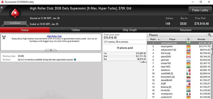 Lobby de poker do PokerStars