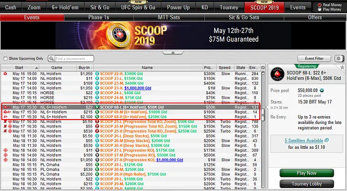 Eventos 6+ Holdem do SCOOP do PokerStars