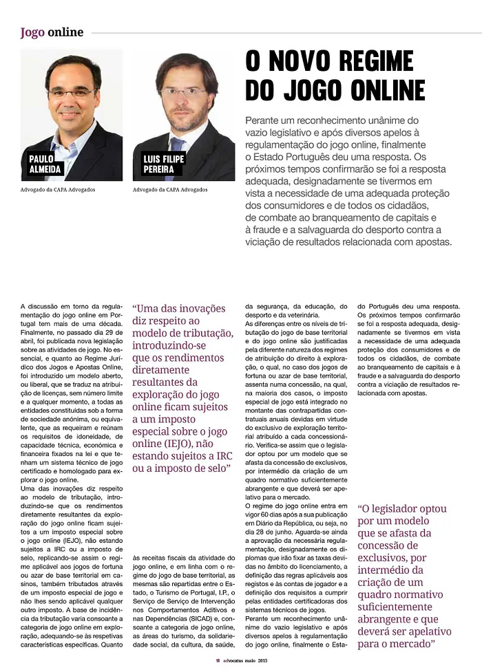 "O novo regime do jogo online" por Paulo Almeida e Luis Pereira 101