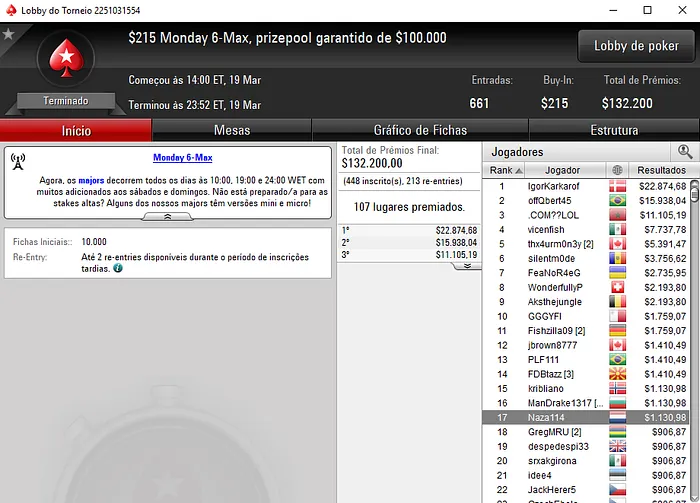 Naza114 Vence o KO Monday Second Chance-H e RuiNF o Sunday 500 & Mais 104