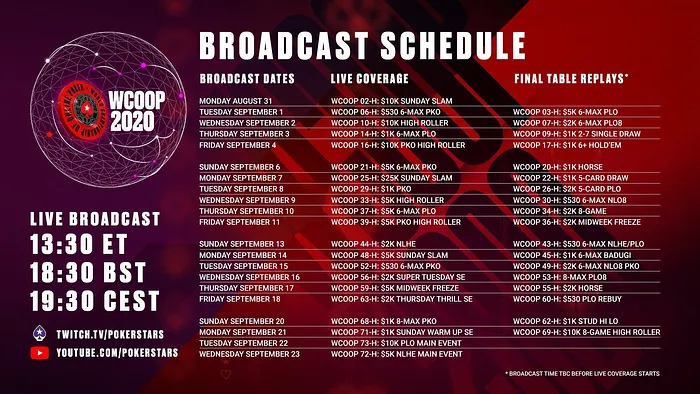 WCOOP PokerStars Broadcast Schedule