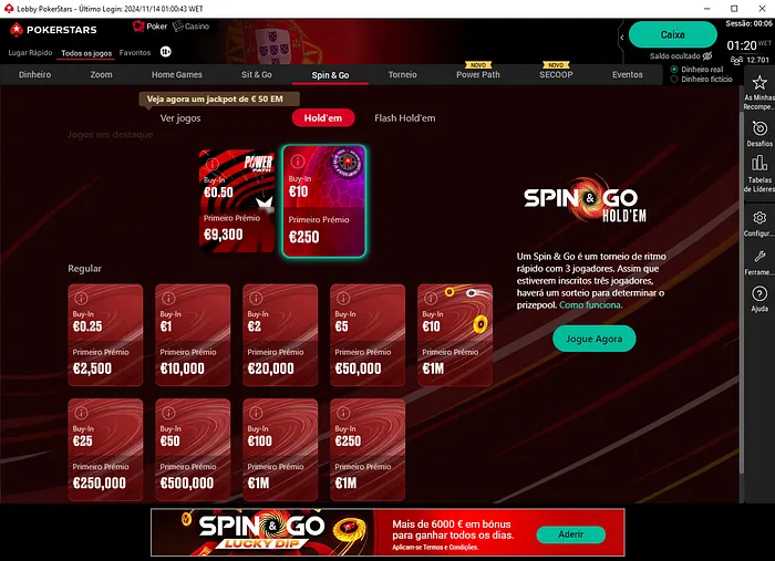PokerStars Portugal Dinheiro Real - Lobby de Spin & Go