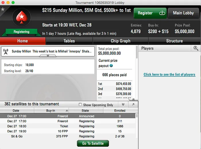 Edição Especial do Sunday Million com  Milhões GTD 102