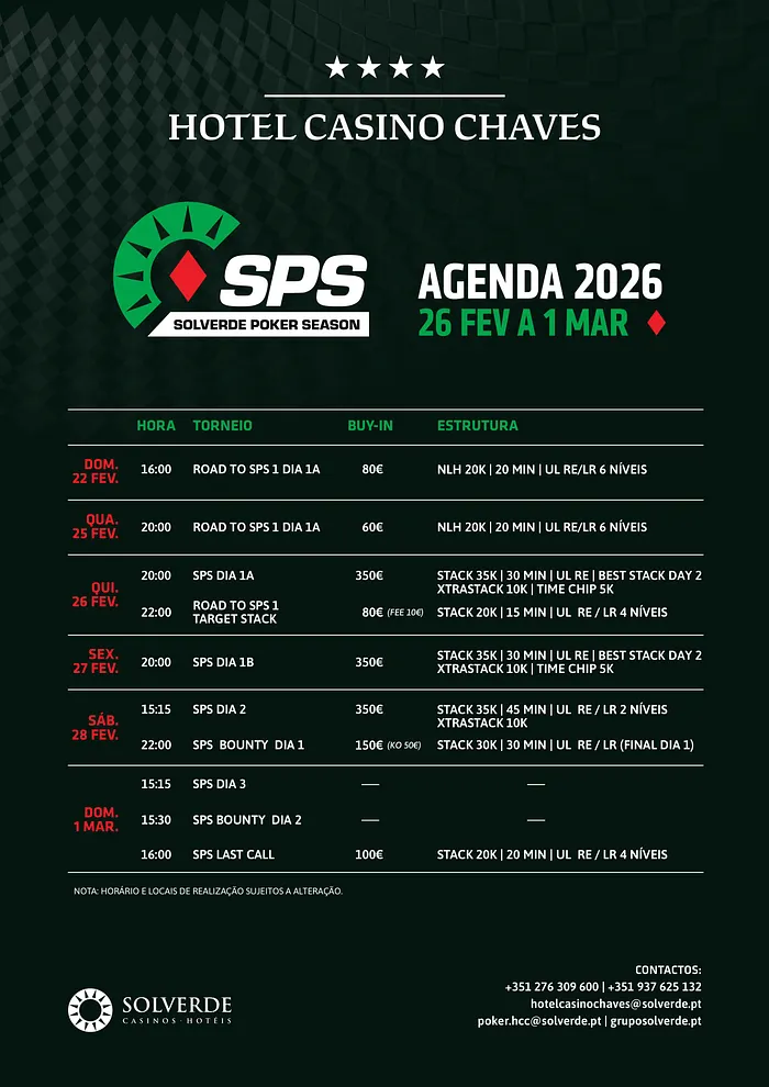 Solverde Poker Season 2026 - Calendário Etapa #1: Casino Chaves