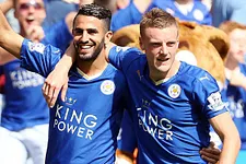 Leicester City's Riyad Mahrez and Jamie Vardy