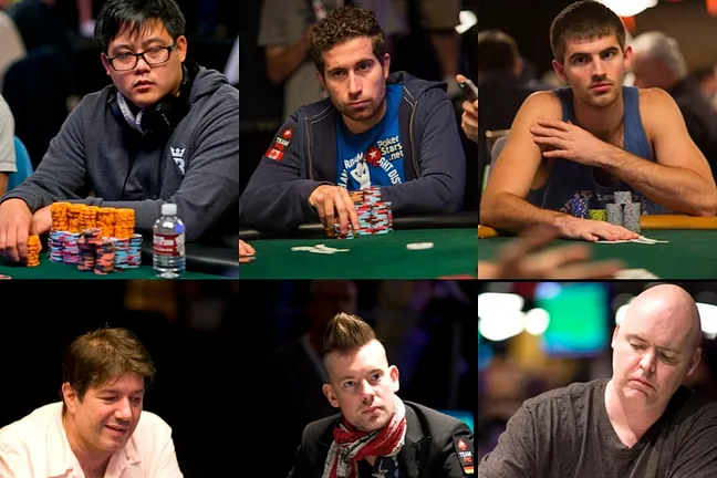 Six of the eight $50,000 Poker Players' Championship finalist.