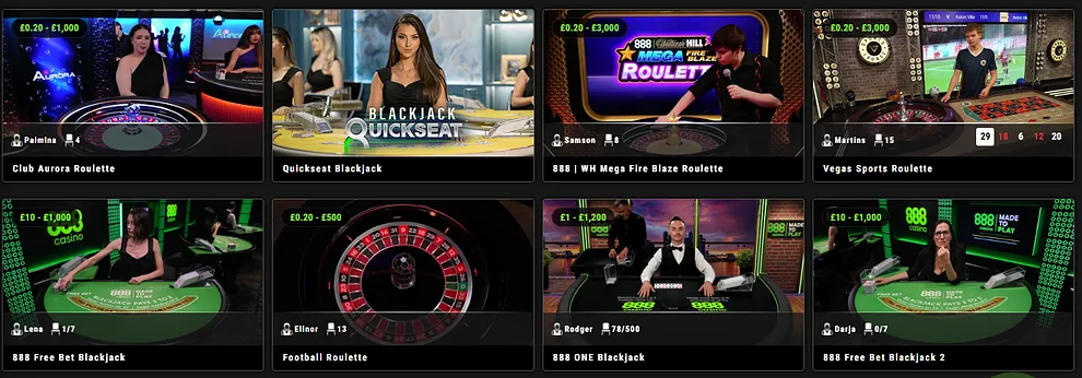 Live Dealer Casino games 888casino