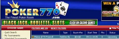 0 Cash Freerolls na Poker770 101