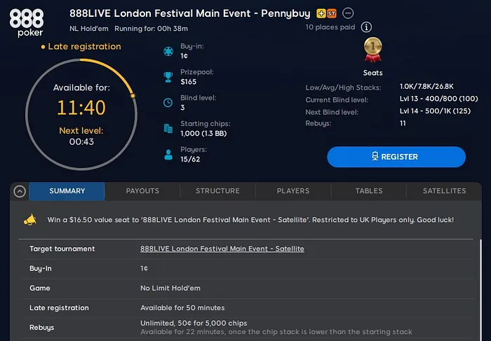888poker Main Event satellite