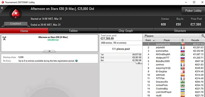 Lobby de poker da PokerStars