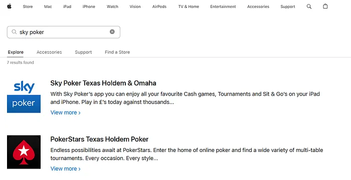 Sky Poker Play Store iOS app