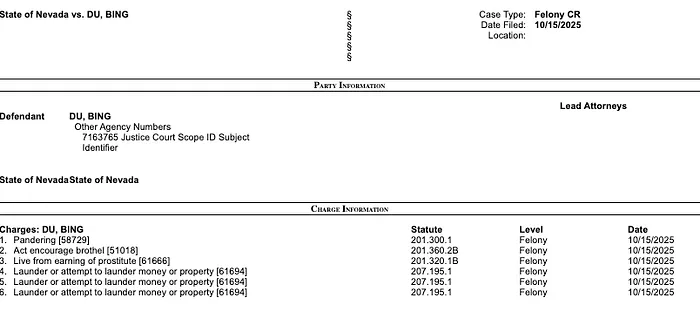Звинувачення проти гравця в покер Бінг Ду в суді Лас-Вегаса
