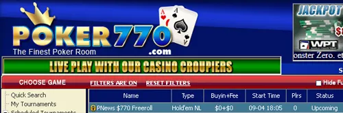 Série de 0 Cash Freerolls na Poker770 101