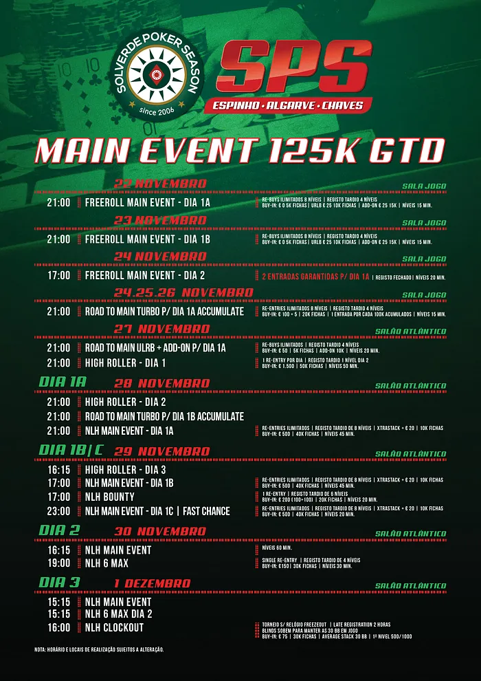 calendário main event solverde poker season 2019