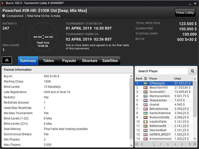 Lobby de poker do partypoker