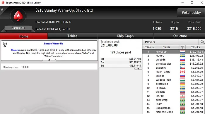 Lobby de poker da PokerStars