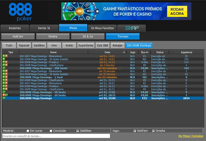 Lobby de torneios 888poker