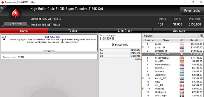 Lobby de poker da PokerStars