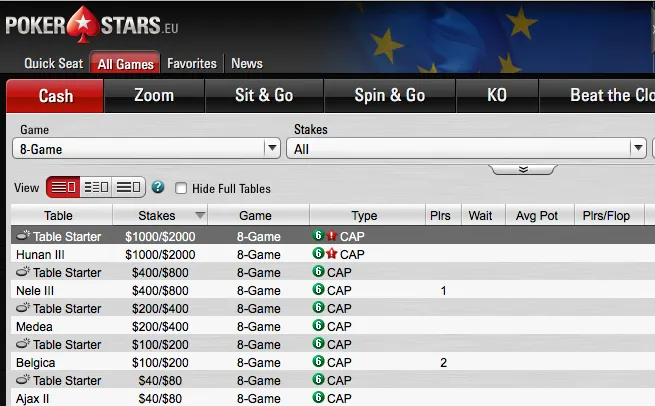 PokerStars Introduz CAP nas Rondas de NLH e PLO do 8-Game Mix 101