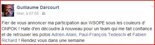 Guillaume Darcourt nouvelle recrue ONPOK 101