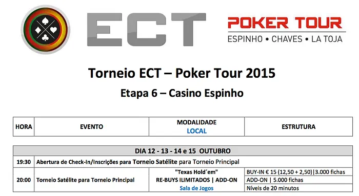 Satélites Etapa 6 ECT Poker Tour Até 15 de Outubeo em  Espinho 101