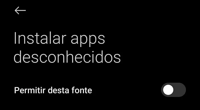 Instalação de apk de fontes desconhecidas