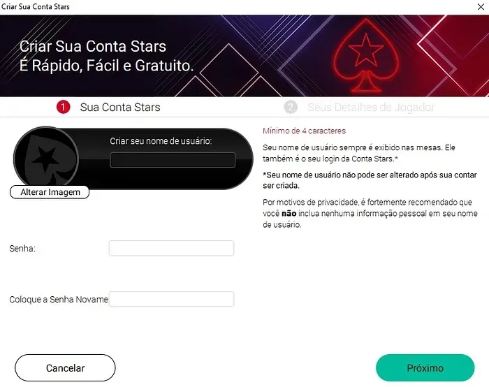 criar conta pOkerStars
