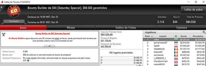 Forras Online: edudrake1987 3º no Bounty Builder High Roller & Mais 102