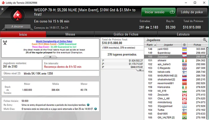 WCOOP 2017: 4 Lusos em Jogo no Main Event High 103