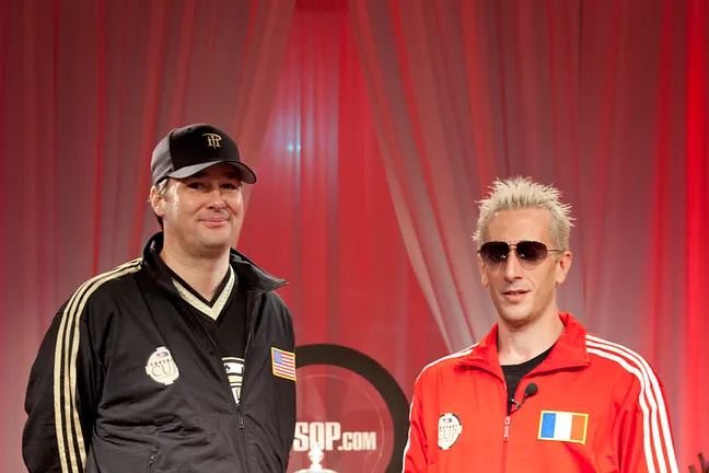 Captains of the Caesars Cup teams: Phil Hellmuth and Bertrand Grospellier