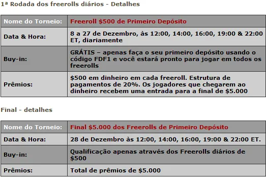 Freerolls Primeiro Depósito na PokerStars – Aproveite as Férias 101