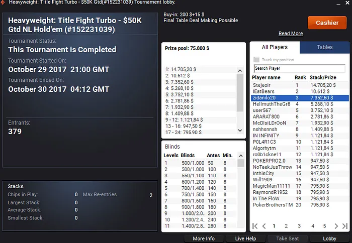 partypoker: Renato Valentim Crava US$ 215 Title Fight Warm-Up & Mais 102